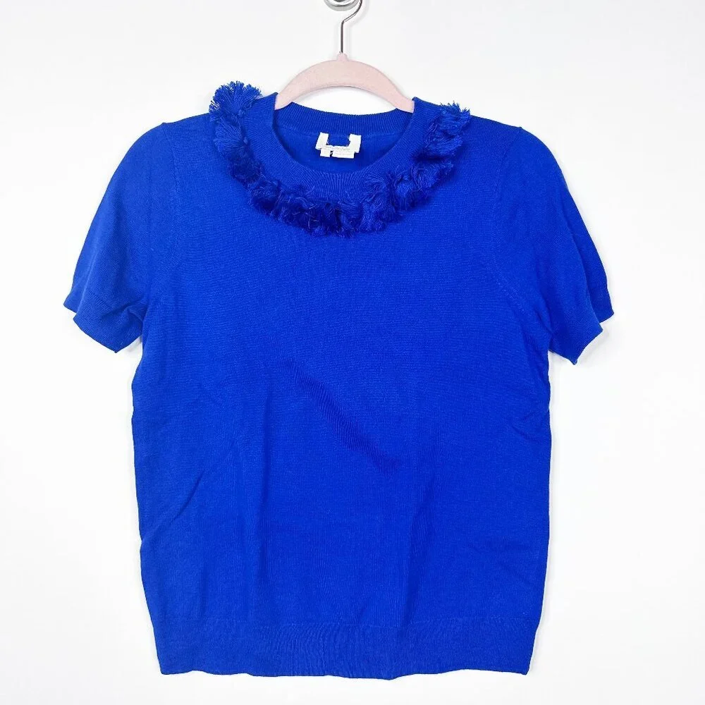 2/$30 Kate Spade Silk Cashmere Blend Tassel Pompom Neck Knit Top Cobalt #A1269